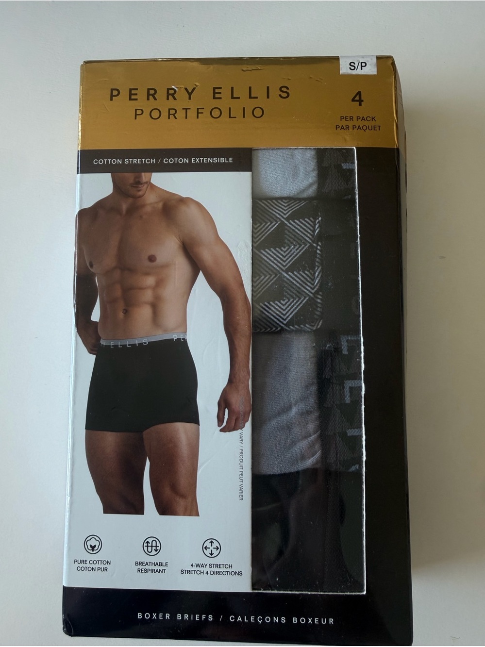 Perry Ellis Portfolio Men's Black & Gray Boxer Briefs - 4 Pack small